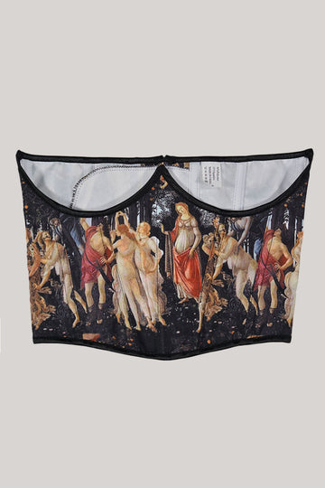 Elegante top de cordón de corsé negro con estampado